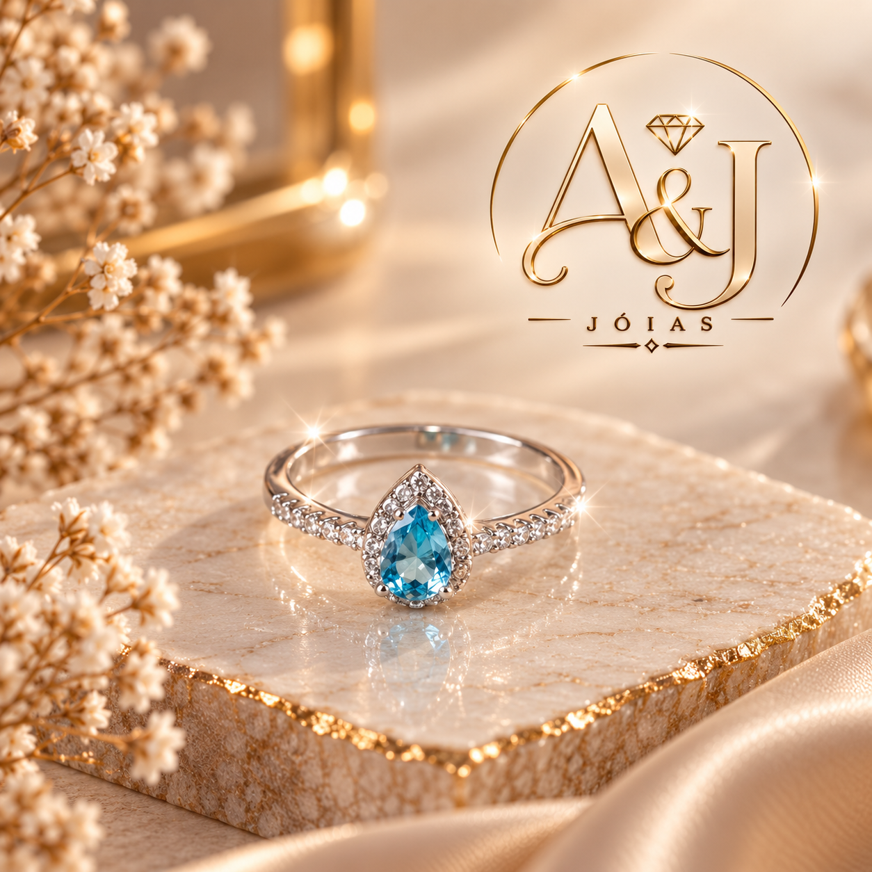Anel prata com zircônia azul 