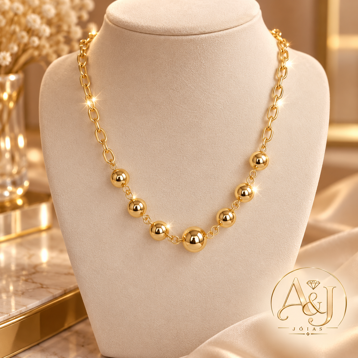 Chocker dourada esferas
