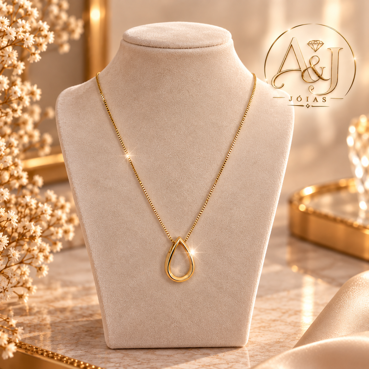 Colar dourado gota vazada