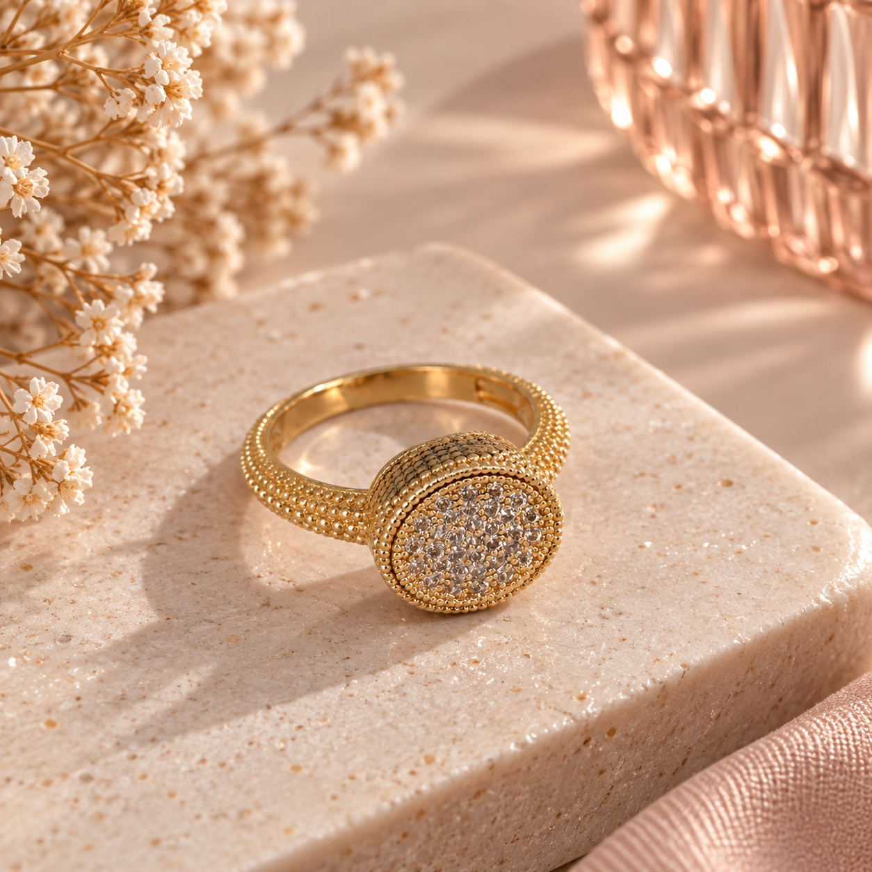 Anel dourado com zircônia 