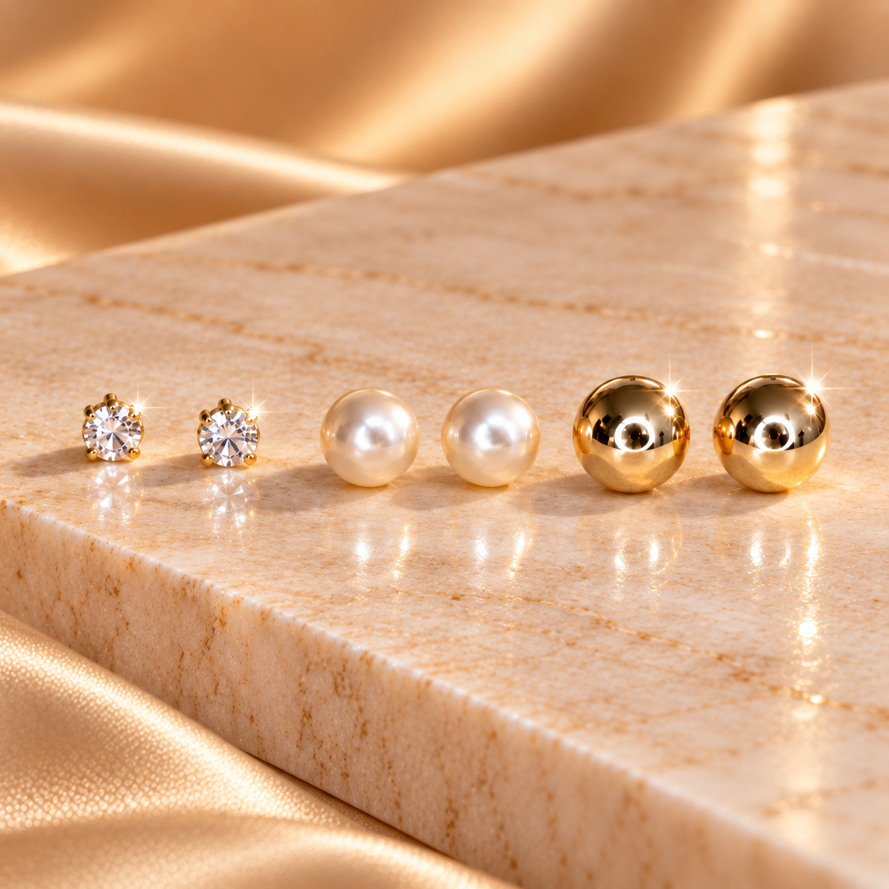 Trio de brincos dourado ponto de luz 