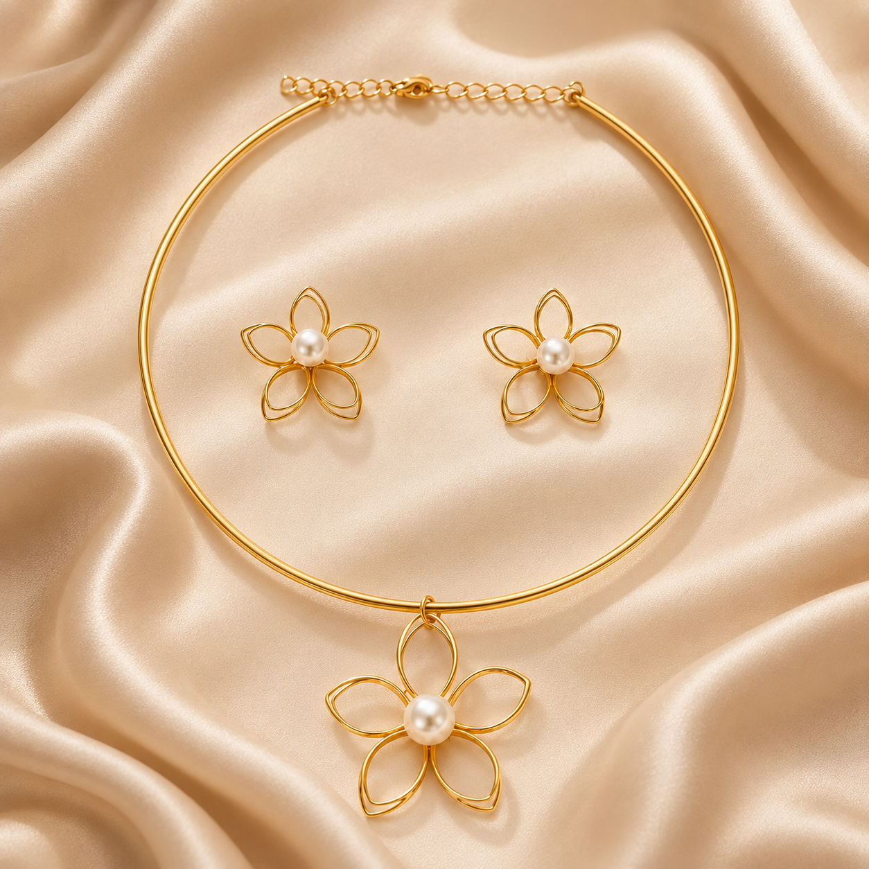 Conjunto Choker  - Flor de Fios com Perola