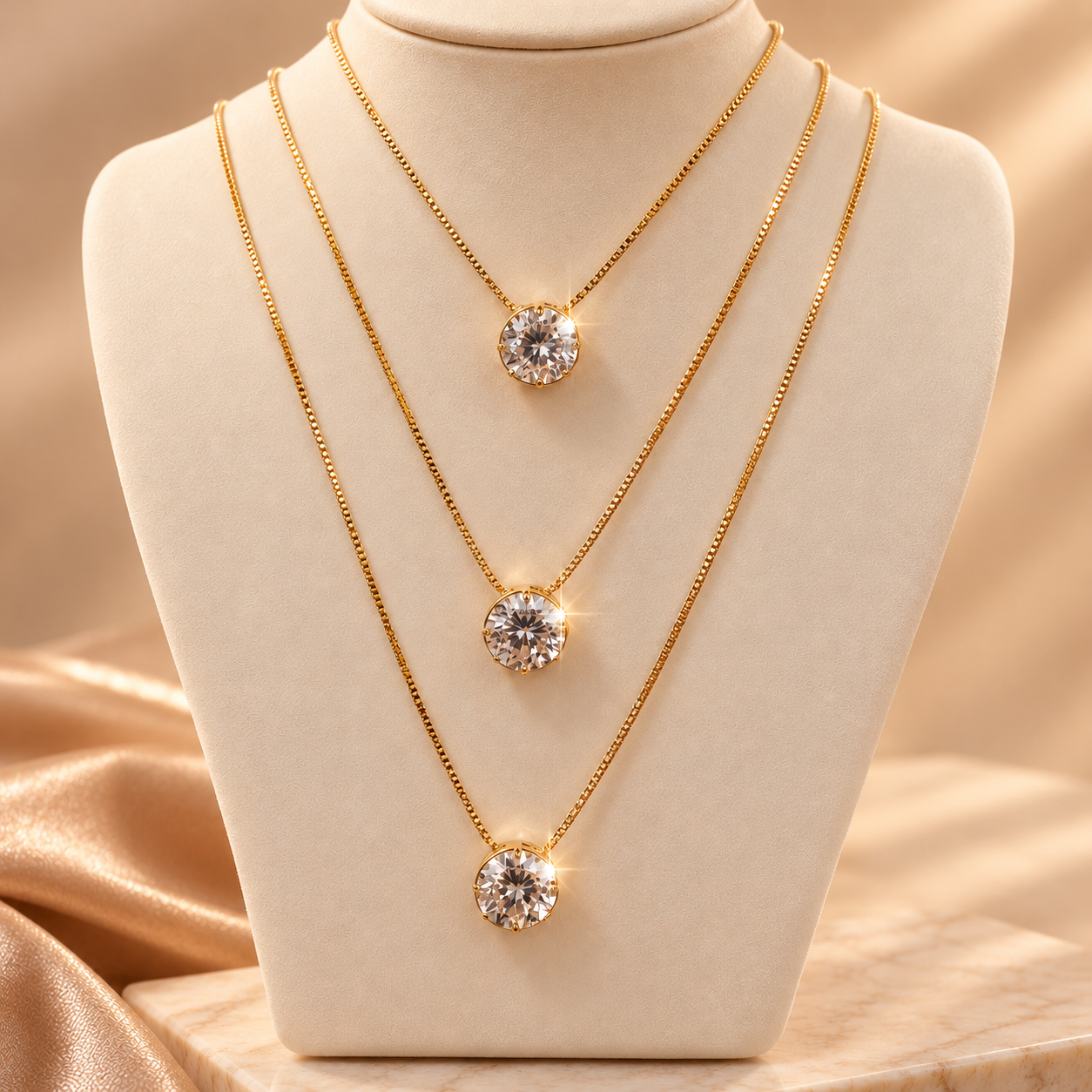 Colar triplo dourado ponto de luz