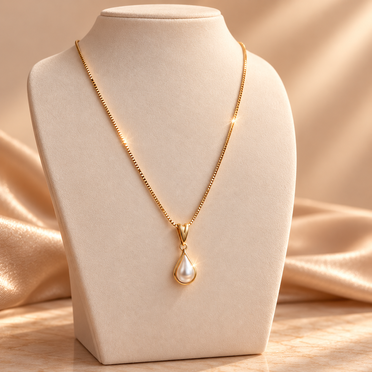 Colar dourado com gota pérola 