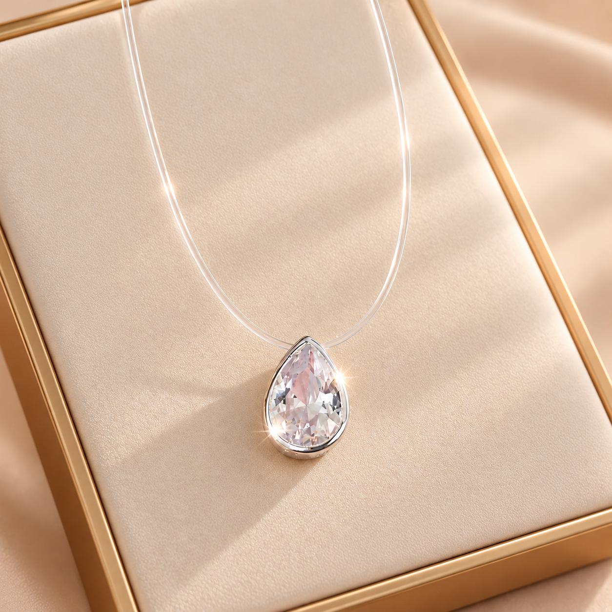 Colar nylon gota cristal prata