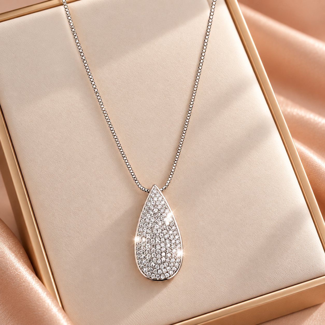 Colar Prata com pingente gota cravejada