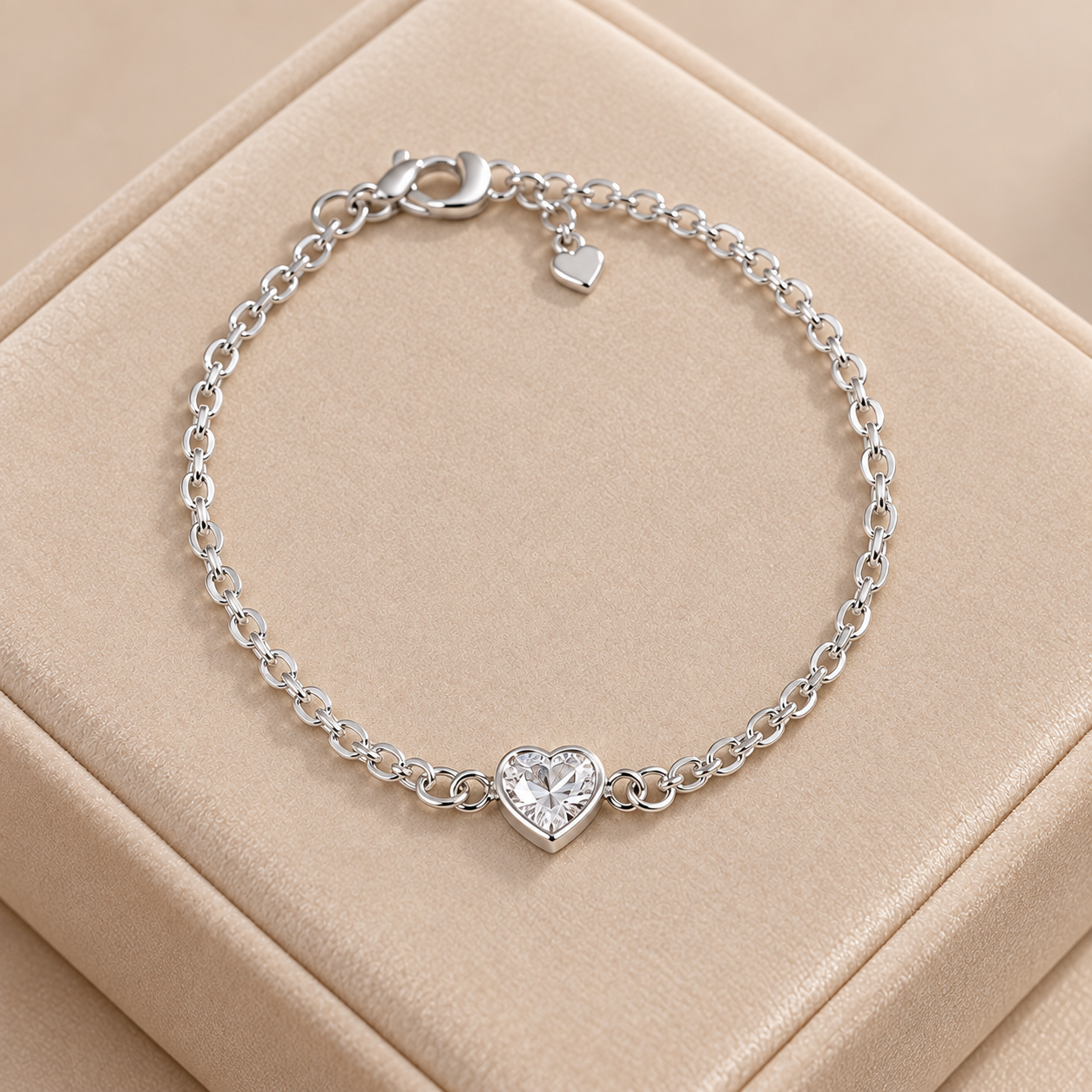 Pulseira infantil prata coração 