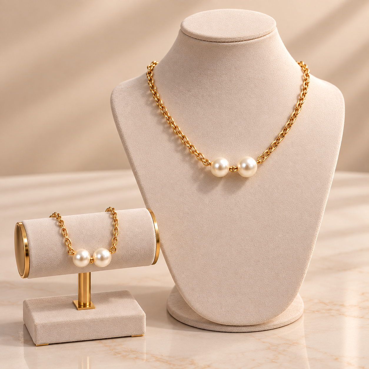 Conjunto colar e pulseira pérola